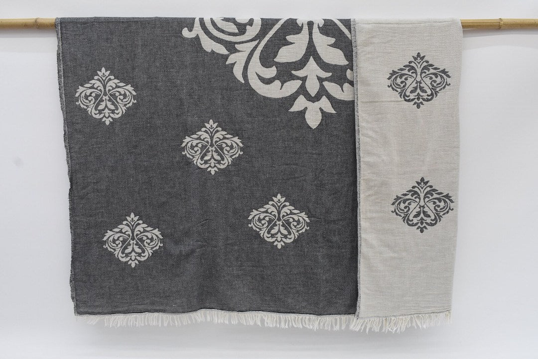 Throw Blanket Turkish Cotton Baroque Black - 70" X 60"
