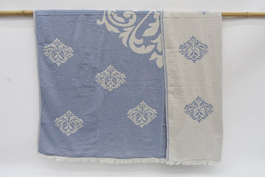 Throw Blanket Turkish Cotton Baroque Dark Blue - 70" X 60"