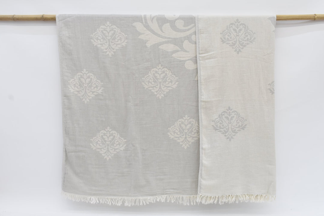 Throw Blanket Turkish Cotton Baroque Light Gray - 70" X 60"
