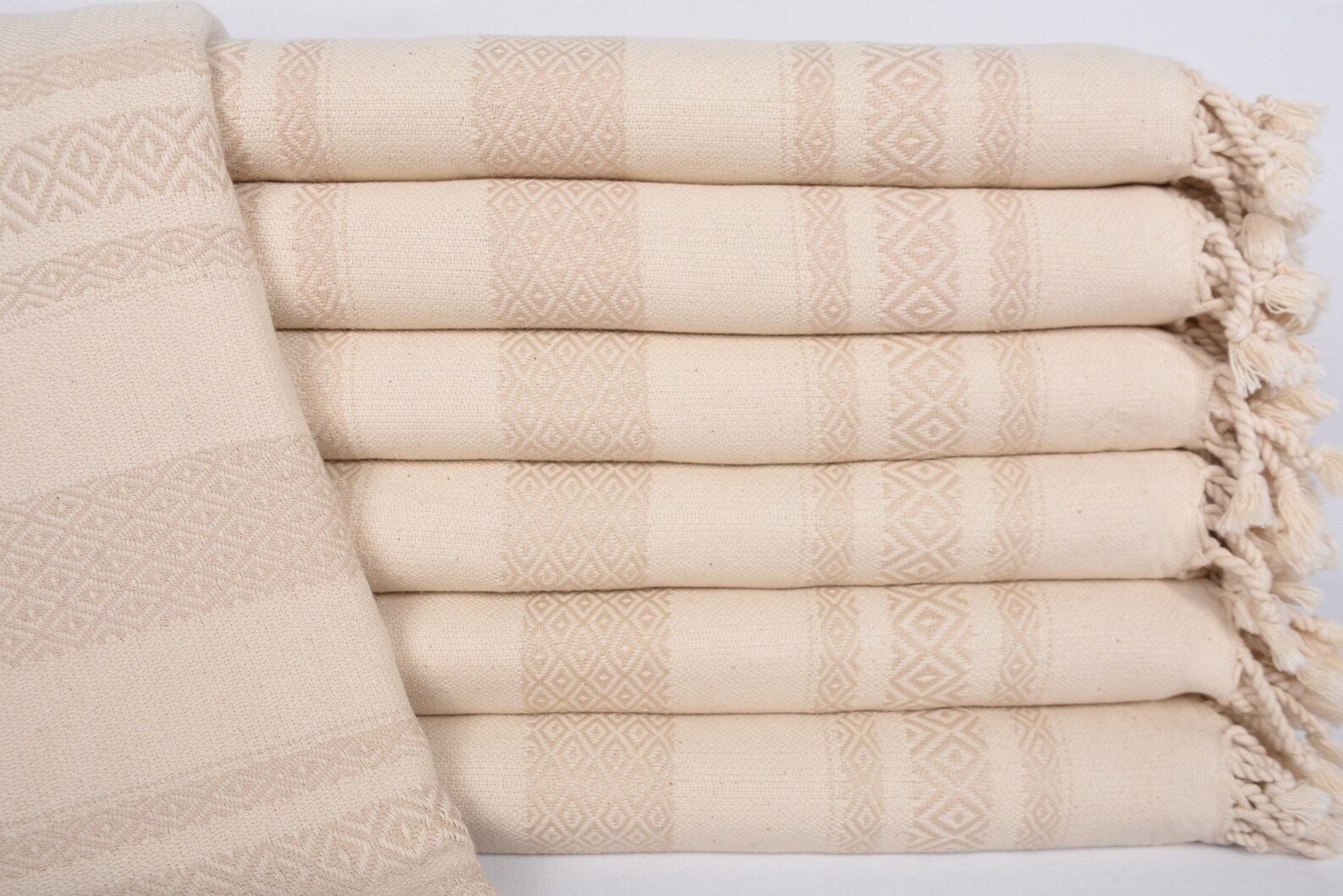 Bath Towel Organic Turkish Cotton - 70" X 40" - Beige Minimal Tribal