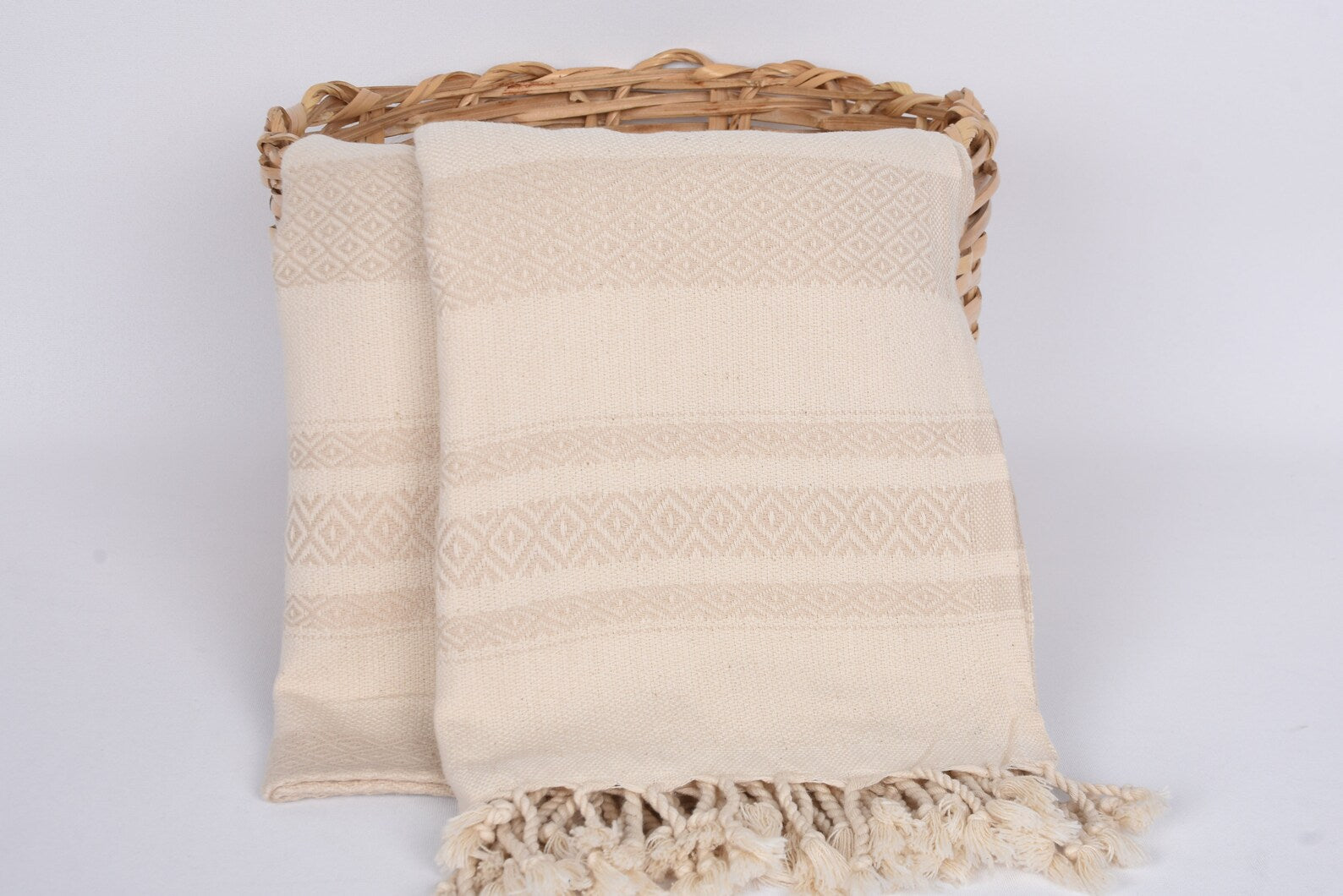Bath Towel Organic Turkish Cotton - 70" X 40" - Beige Minimal Tribal