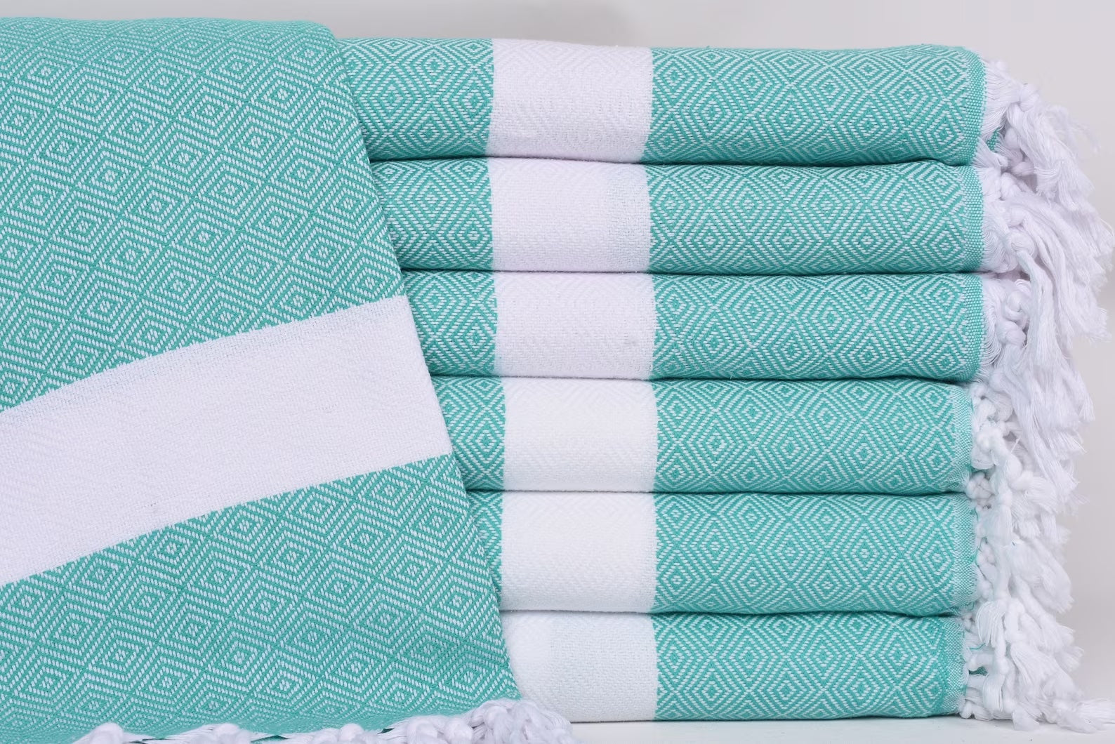 Benetton Green White Diamonds Bath Towel Organic Turkish Towel - 70" X 40"
