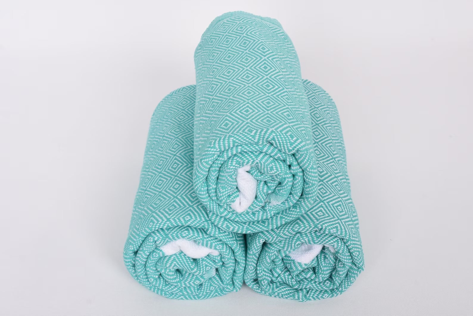 Benetton Green White Diamonds Bath Towel Organic Turkish Towel - 70" X 40"