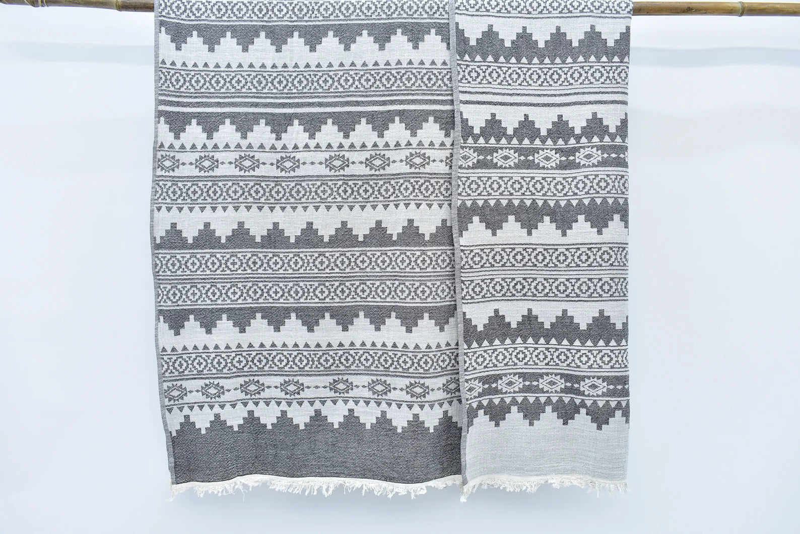 Kilim Blanket Organic Turkish Cotton Black- 85" X 56"