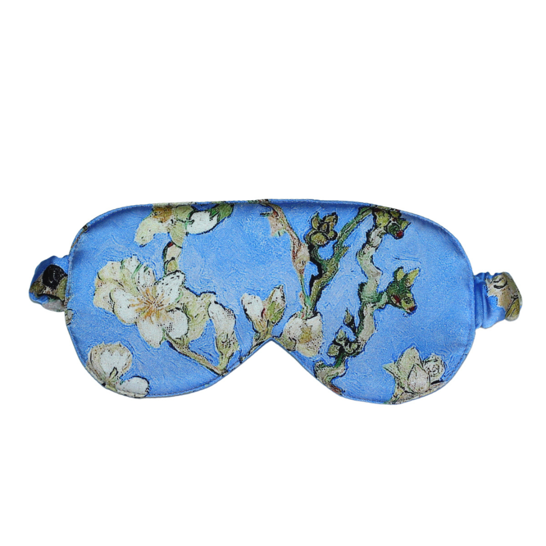 Pure Mulberry Silk Sleeping Mask -Almond Blossoms - Blue