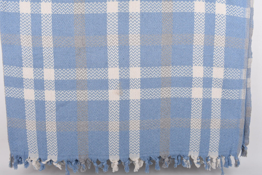 Plaid Weave Blanket Turkish Cotton 89"x79" - Blue Gray