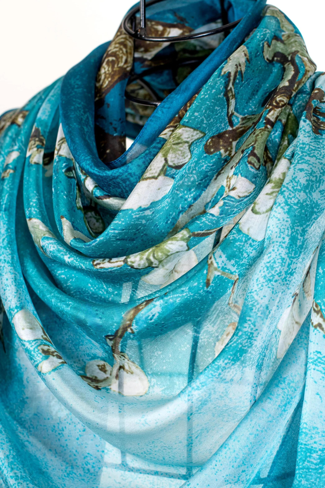 Raw Silk Rectangular Shawl - Almond Blossom Turquoise