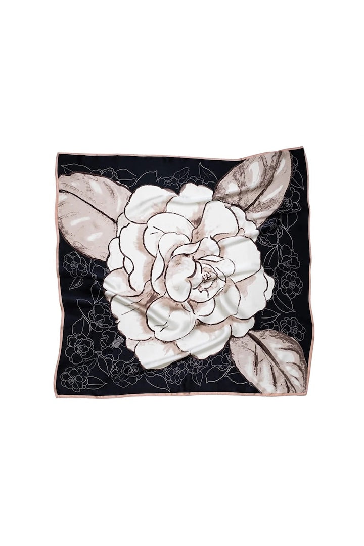 Square Silk Big Size Scarf 90x90 - White Rose