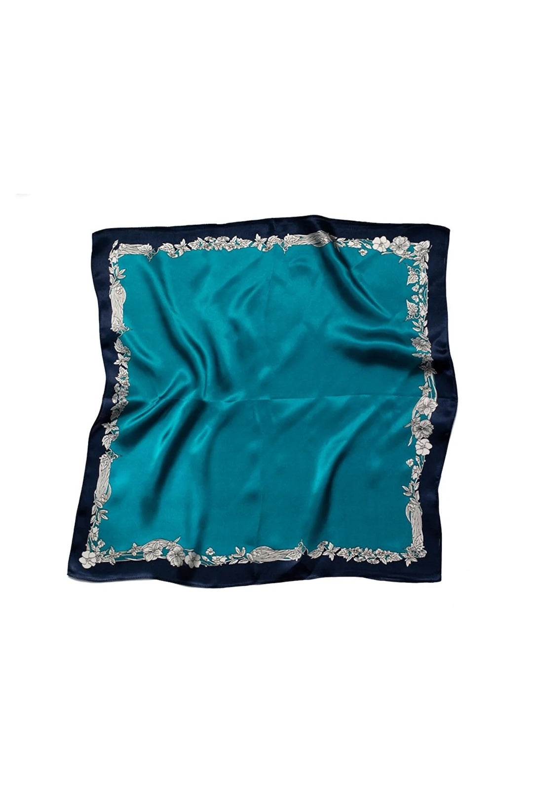 Square Silk Bandana 50cmx50cm - Teal Floral