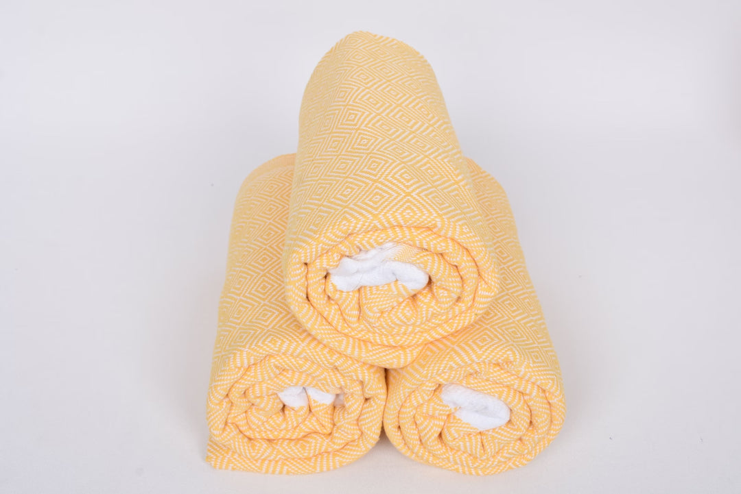 Dark Yellow White Diamonds Bath Towel Organic Turkish Towel - 70" X 40"