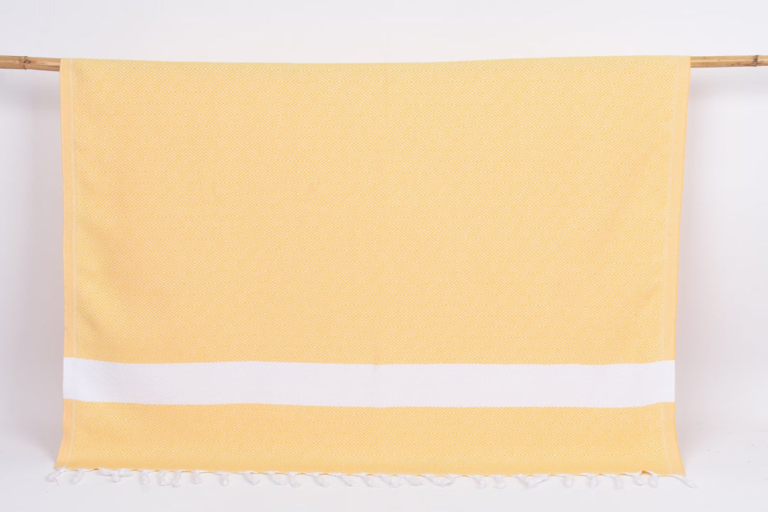 Dark Yellow White Diamonds Bath Towel Organic Turkish Towel - 70" X 40"