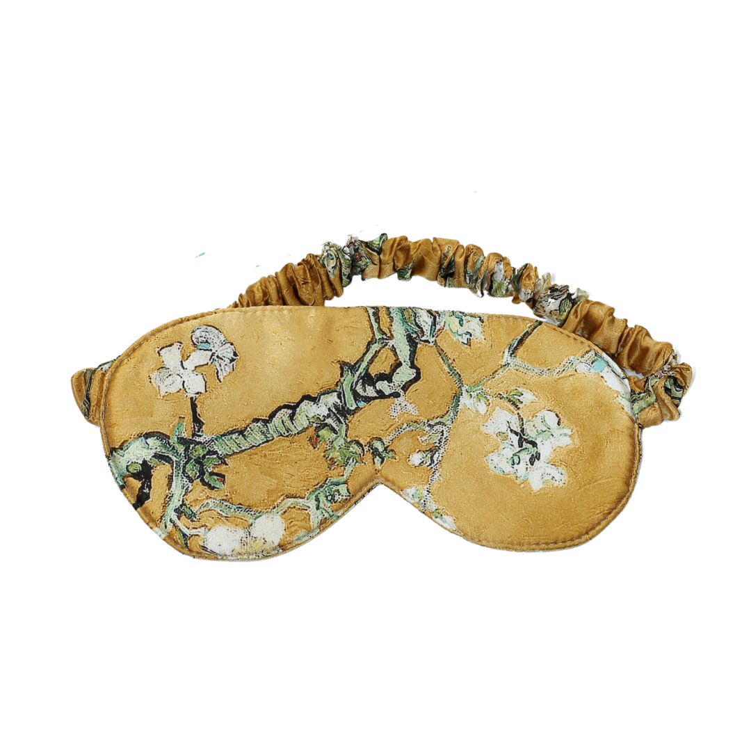 Pure Mulberry Silk Sleeping Mask -Almond Blossoms - Gold