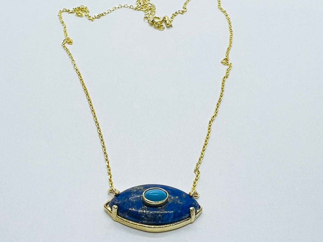Yellow Gold Plated Evil Eye Lapis Necklace SVN7