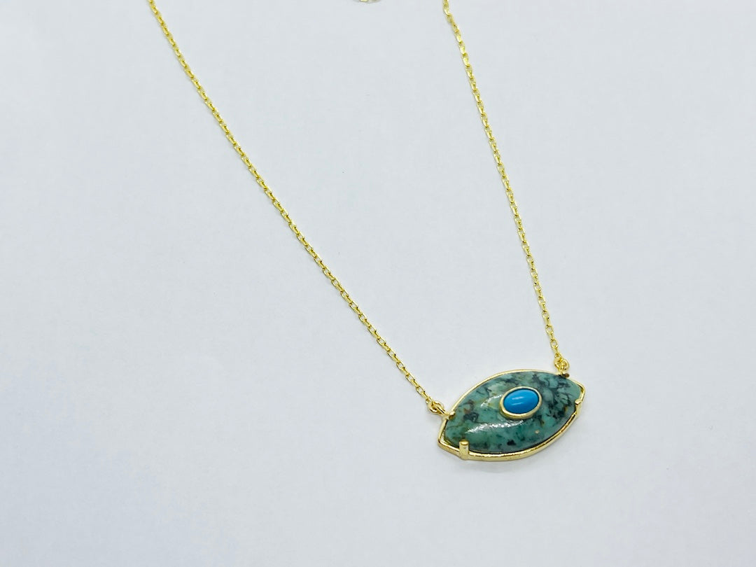 Yellow Gold Plated Evil Eye Turquoise Necklace SVN6