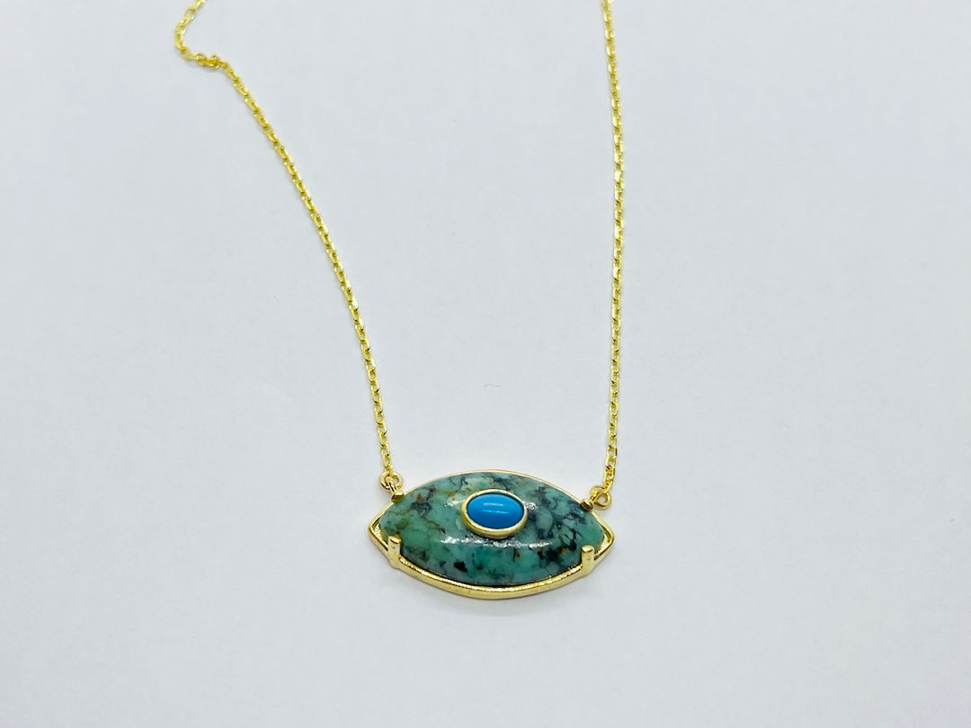 Yellow Gold Plated Evil Eye Turquoise Necklace SVN6