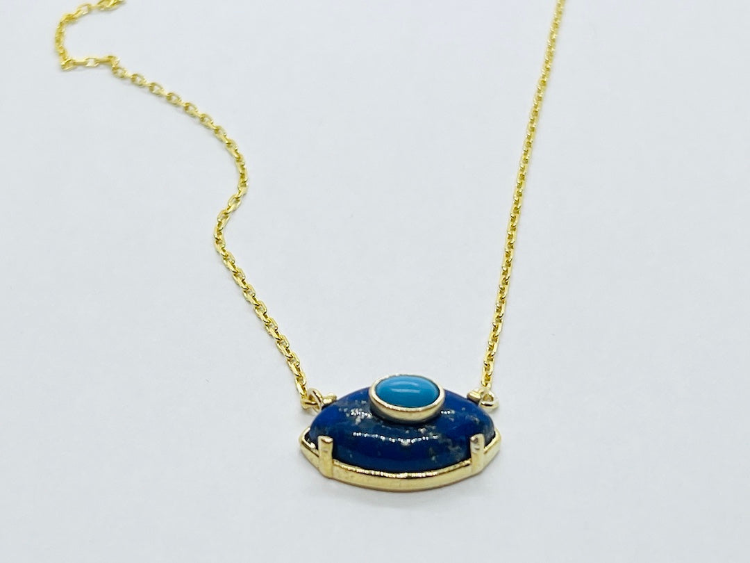 Yellow Gold Plated Evil Eye Small Lapis Necklace SVN9