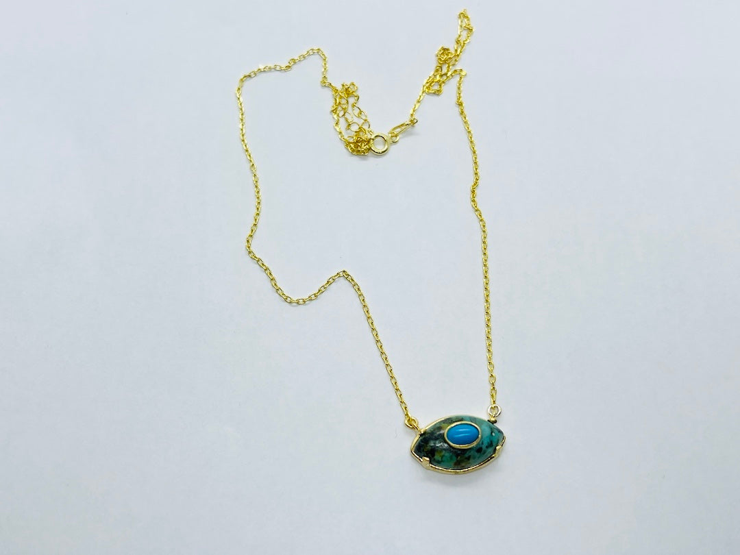 Yellow Gold Plated Evil Eye Small Turquoise Necklace SVN8