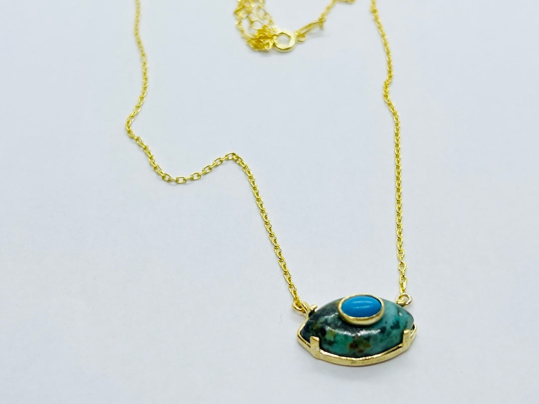 Yellow Gold Plated Evil Eye Small Turquoise Necklace SVN8