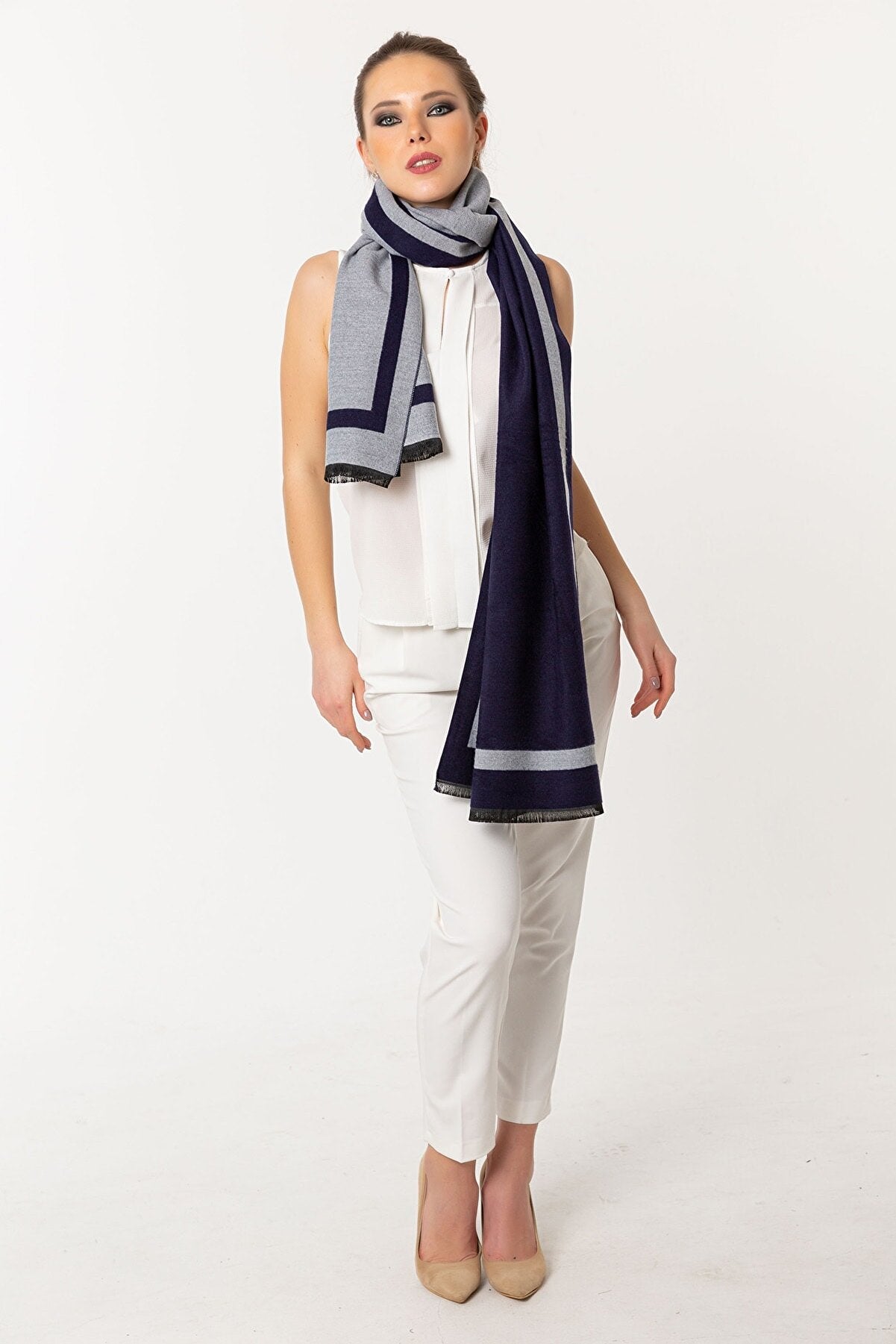 Simply Reversible Mo-shmere Rectangle Scarf - Navy