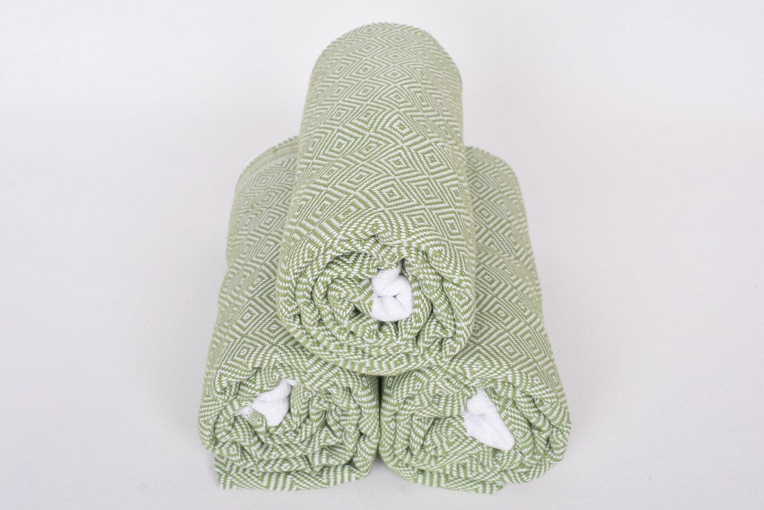 Green White Diamonds Bath Towel Organic Turkish Towel - 70" X 40"