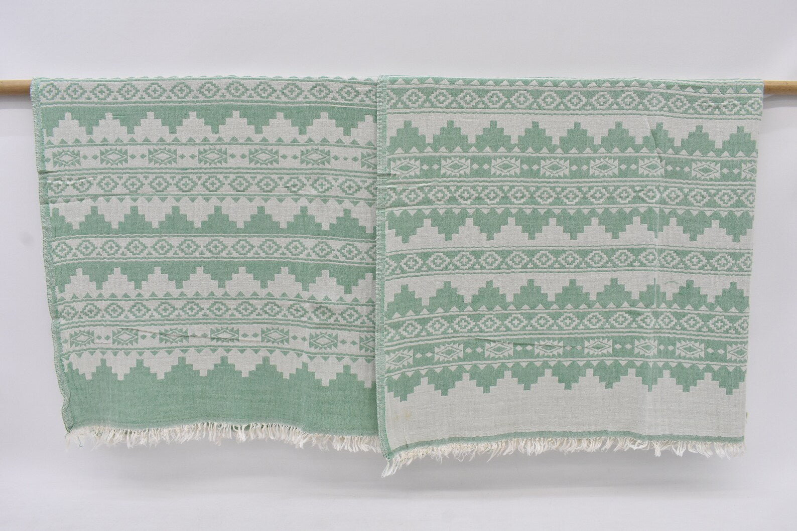 Kilim Blanket Organic Turkish Cotton Green- 85" X 56"