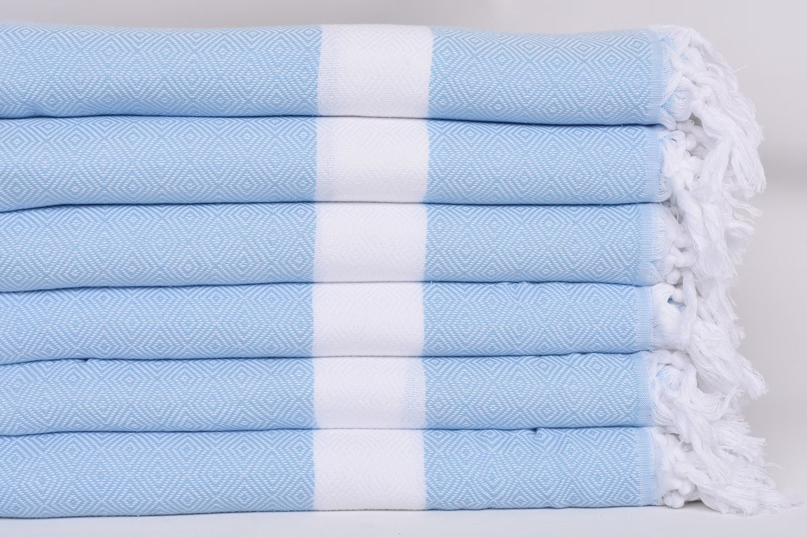 Light Blue White Diamonds Bath Towel Organic Turkish Towel - 70" X 40"