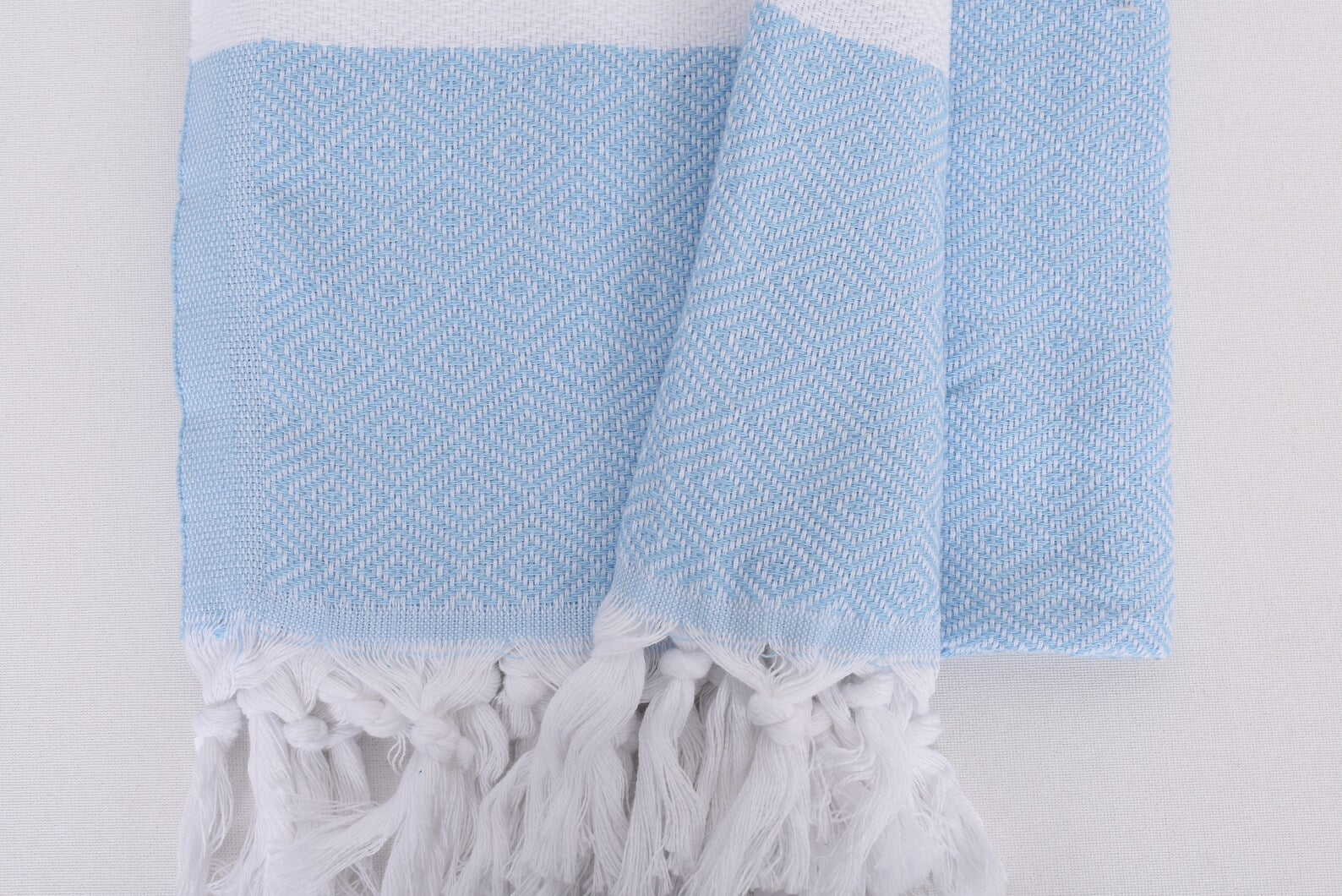 Light Blue White Diamonds Bath Towel Organic Turkish Towel - 70" X 40"