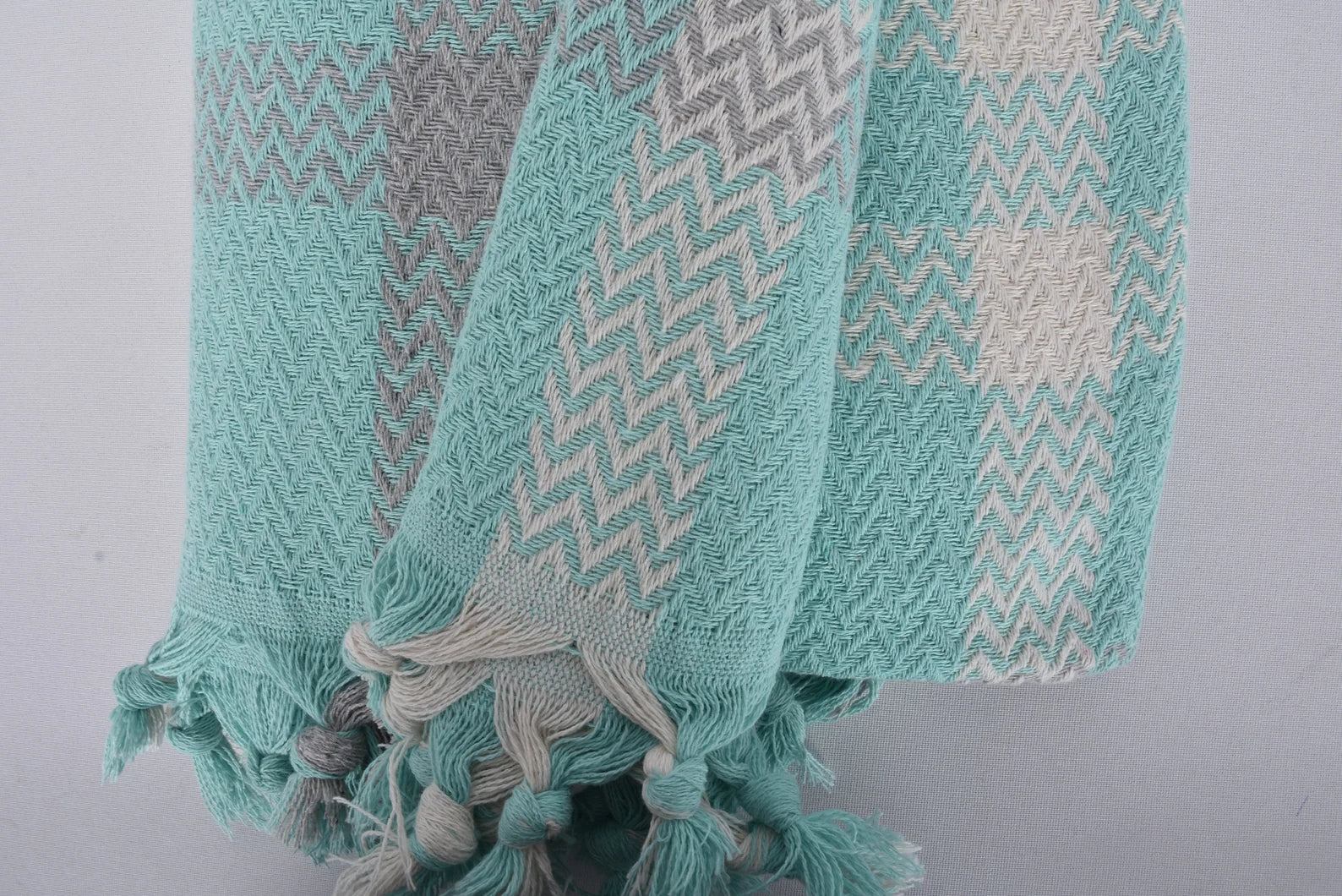 Plaid Weave Blanket Turkish Cotton 89"x79" - Mint