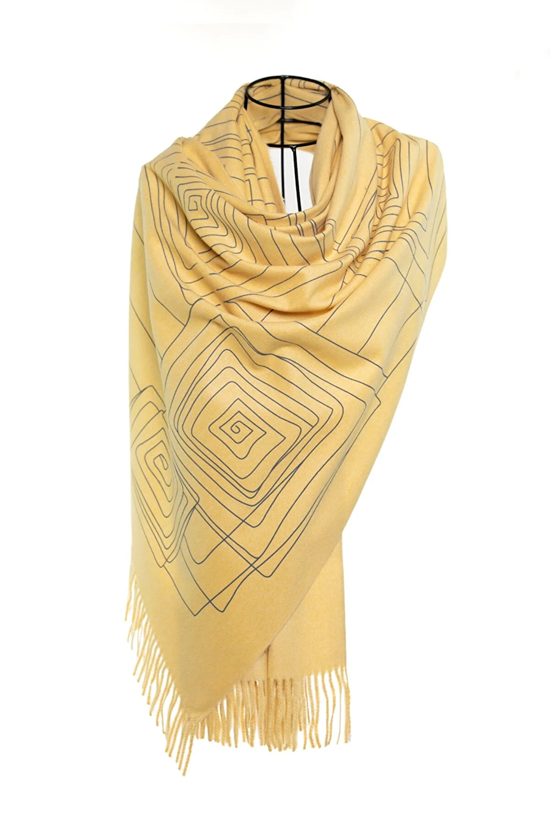 Dimension Fringes Wool Mix Scarf - Mustard