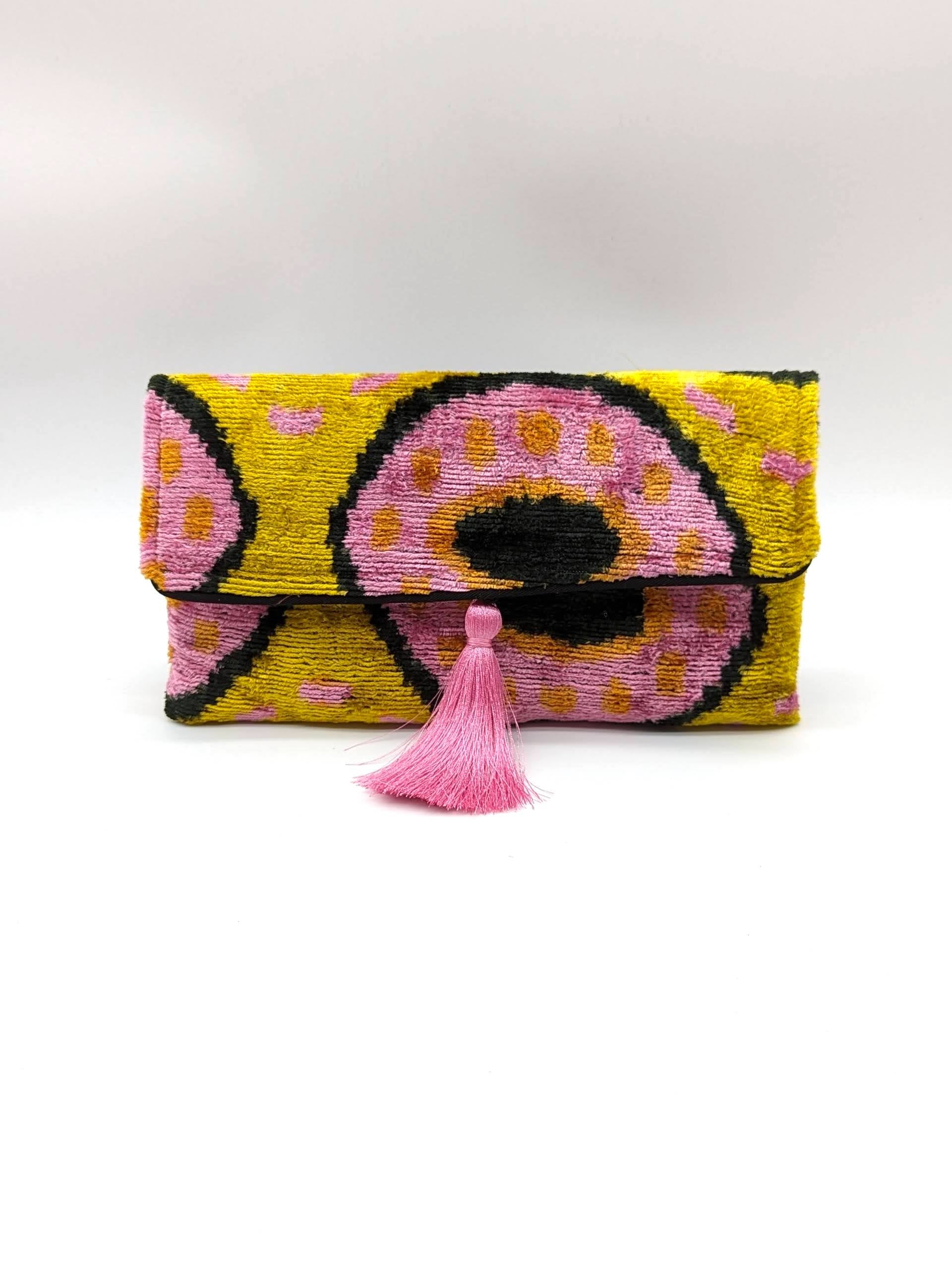 Clutch IKAT Bag - Light Pink Yellow D80