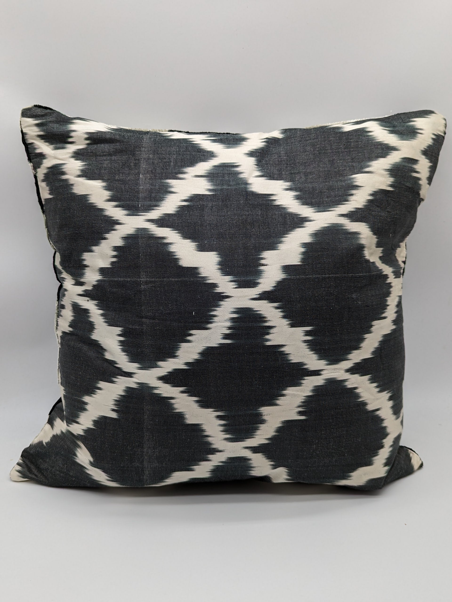 Set of 2 Velvet Silk Square Cushion Big 50x50CM IKAT Silk Back - Black Carnation