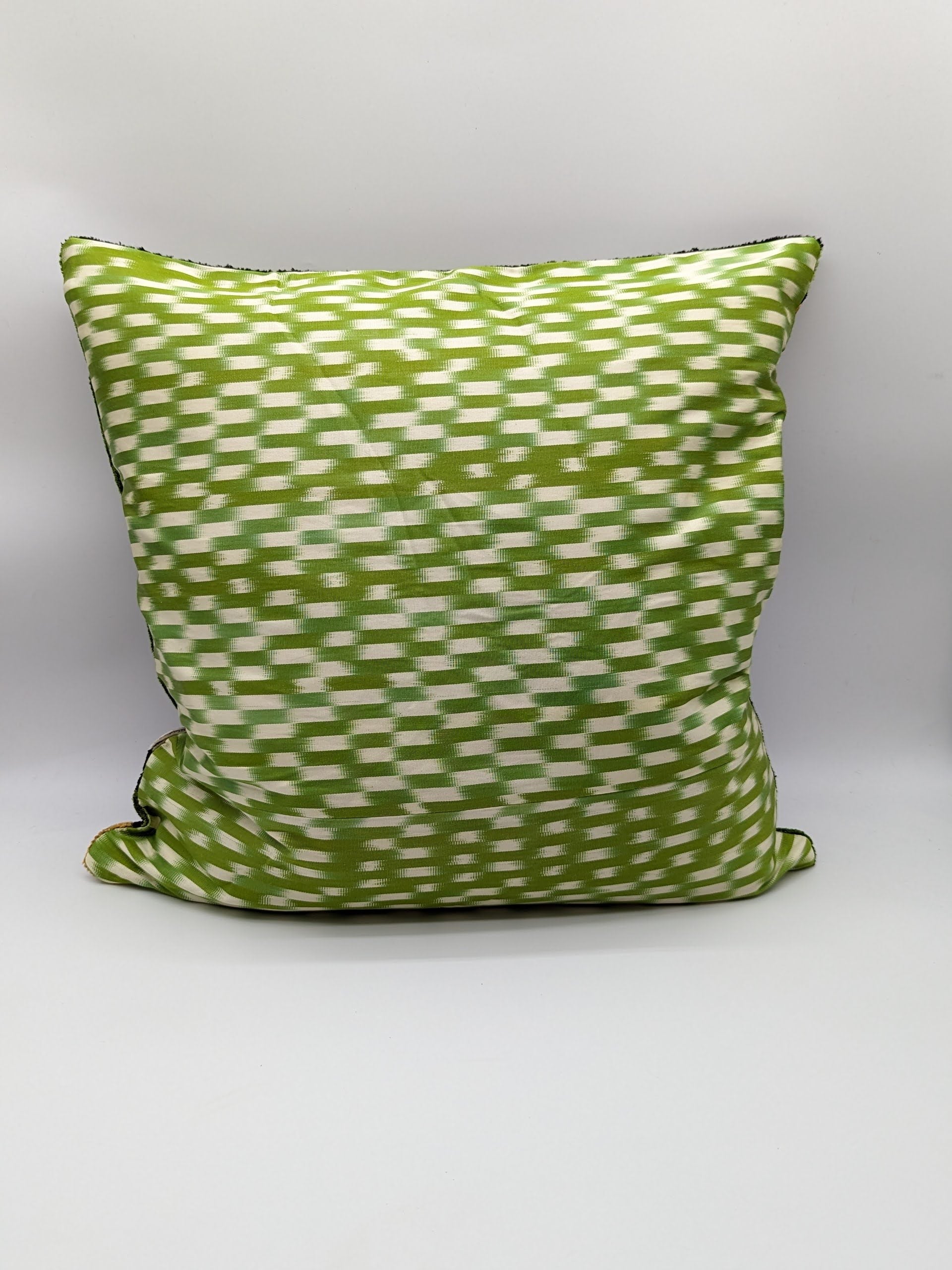 Set of 2 Velvet Silk Square Cushion Big 50x50CM IKAT Silk Back - Green Square DImensions
