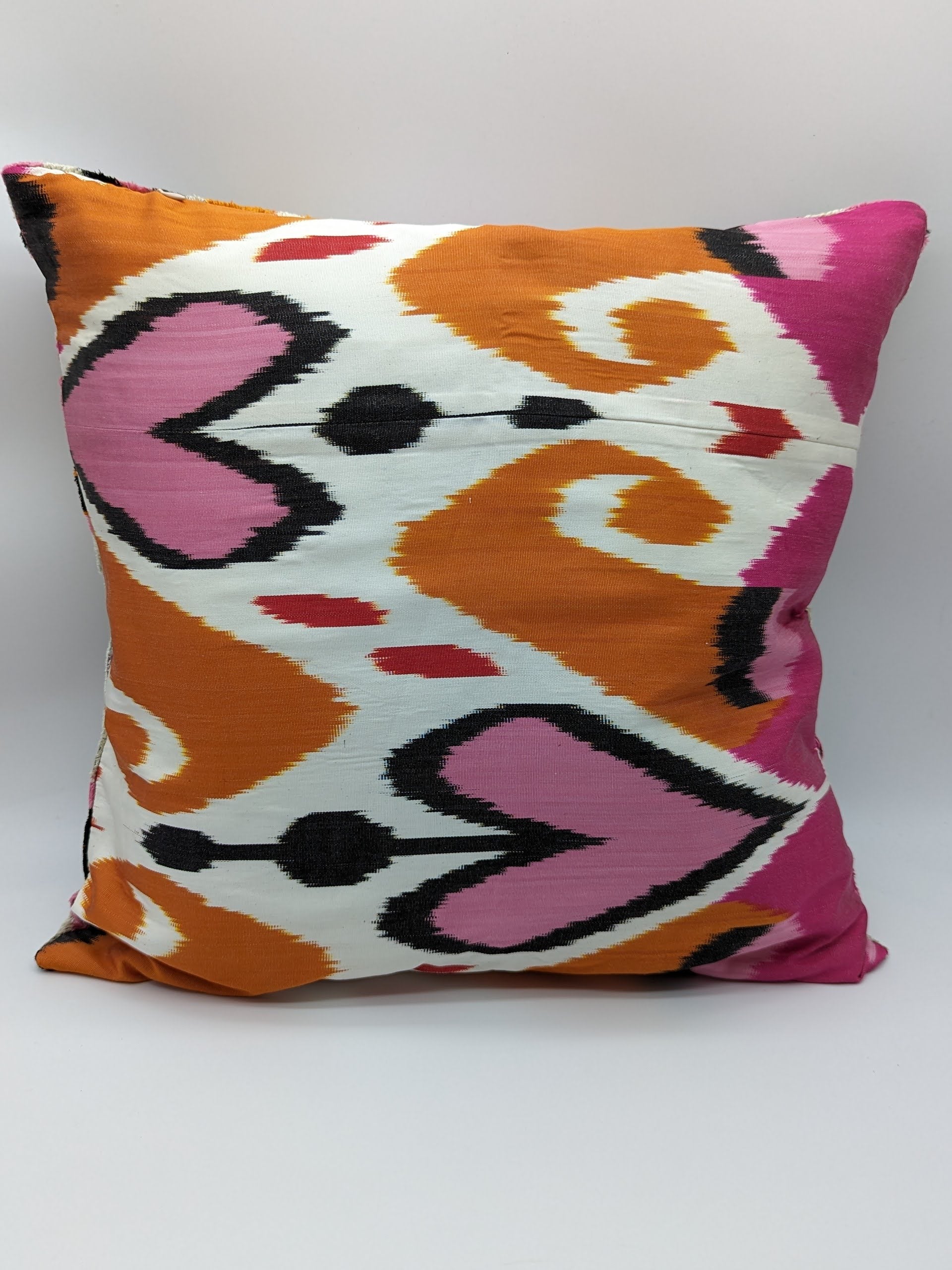 Set of 2 Velvet Silk Square Cushion Big 50x50CM IKAT Silk Back - Pink Orange Hearts