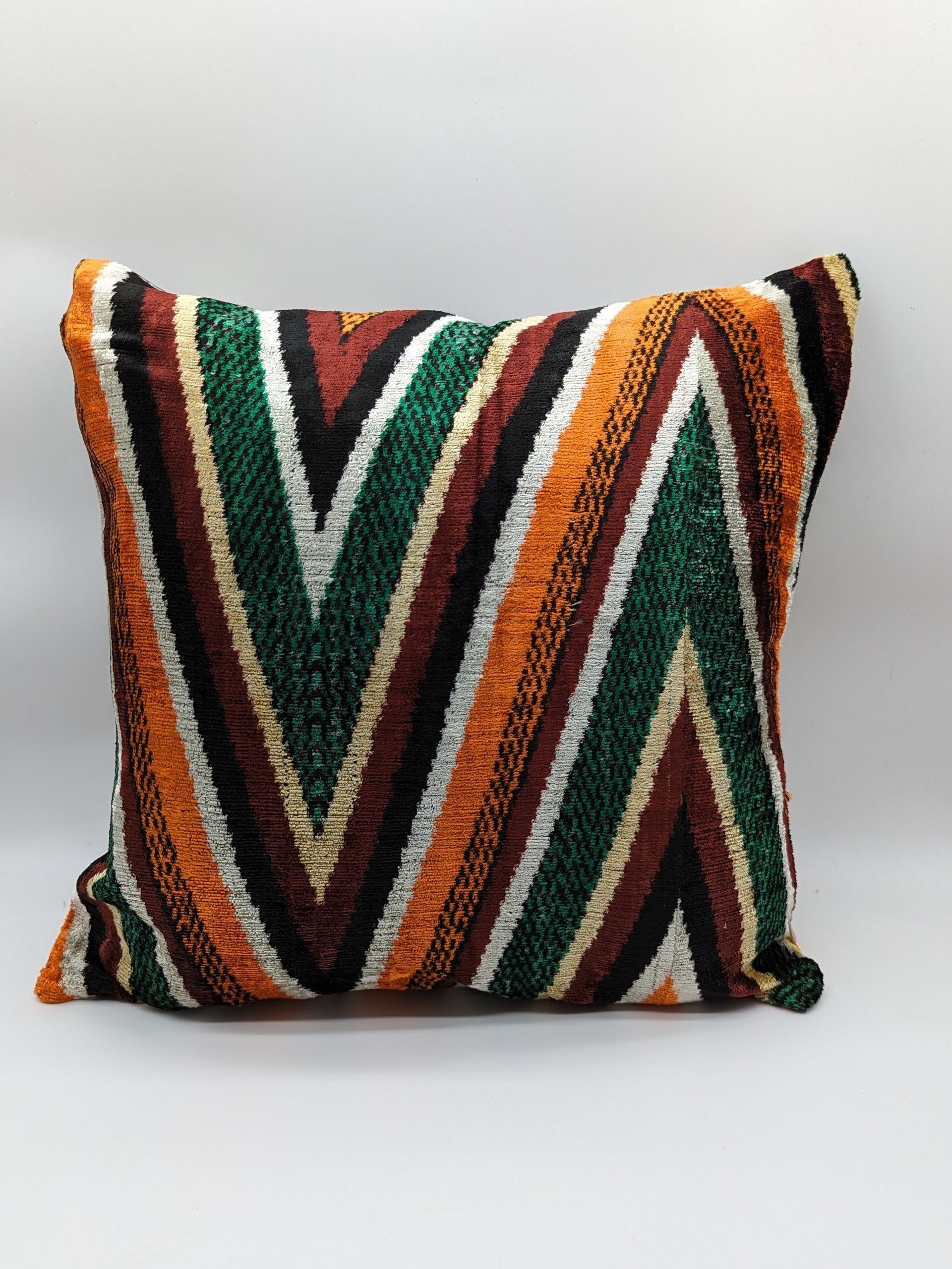 Set of 2 Velvet Silk Square Cushion Big 50x50CM IKAT Cotton Back - Colorful Stripes