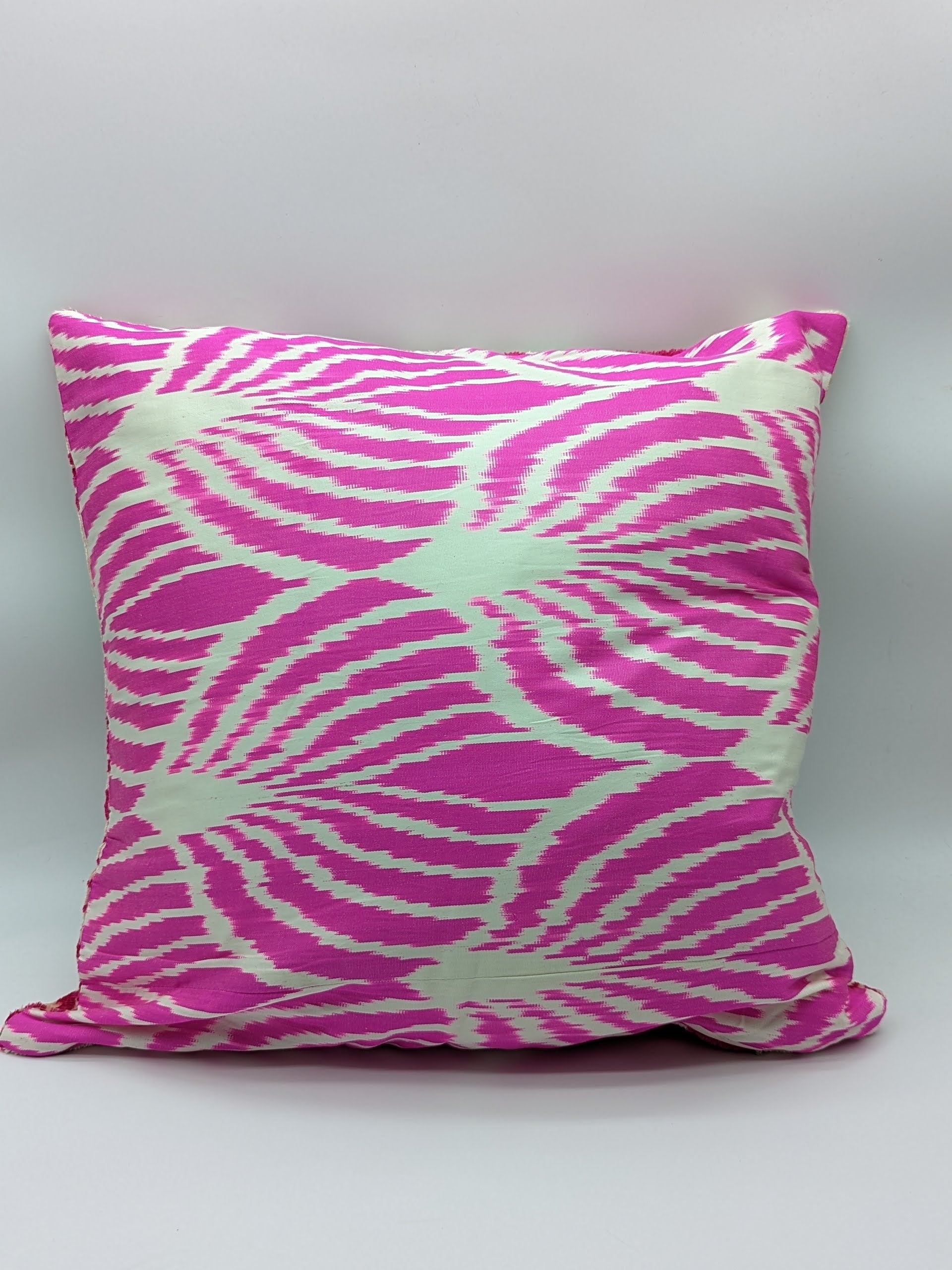 Set of 2 Velvet Silk Square Cushion Big 50x50CM IKAT Silk Back - Hot Pink Gray