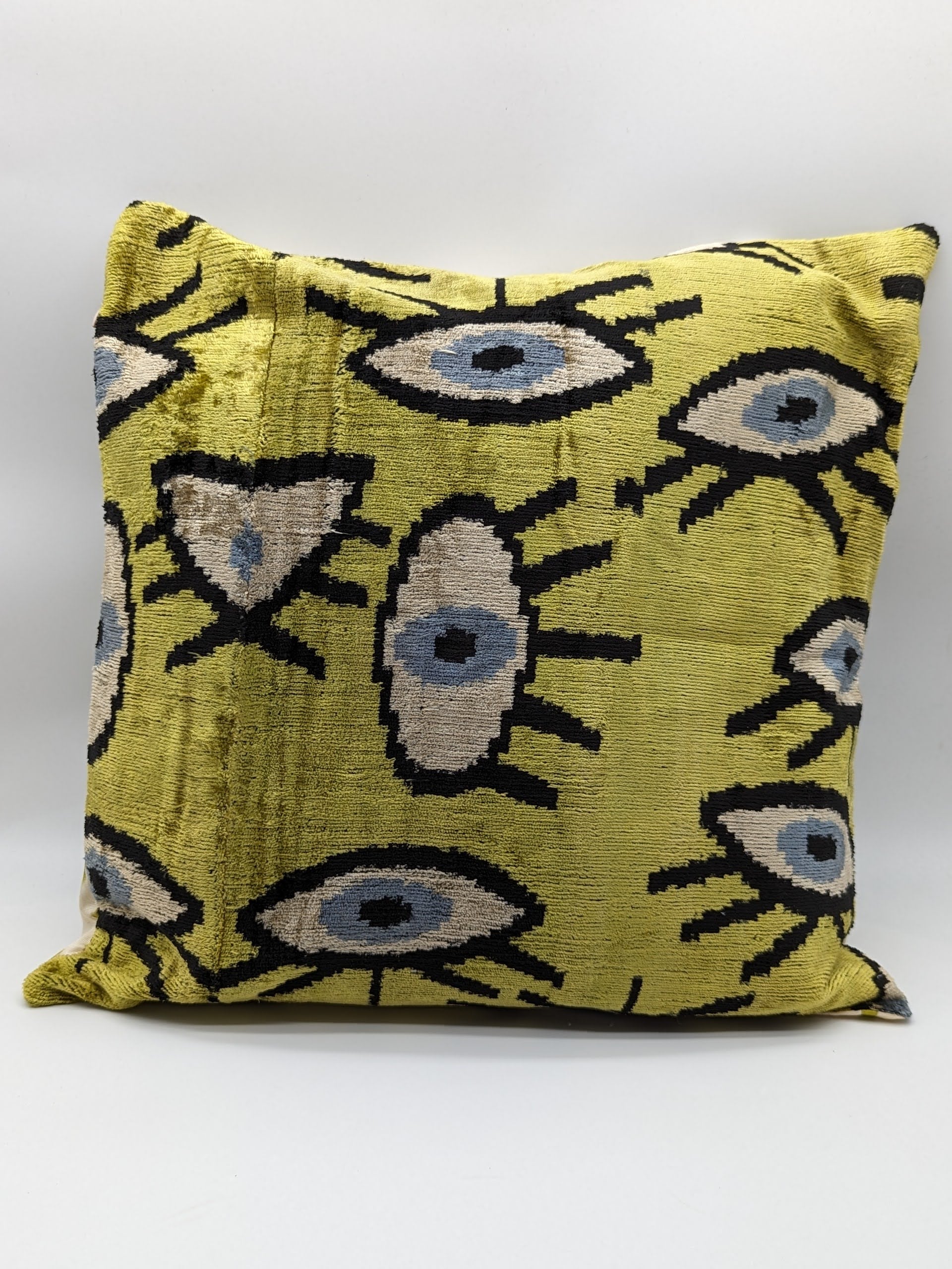 Set of 2 Velvet Silk Square Cushion Big 50x50CM IKAT Silk Back - Nazar Eyes