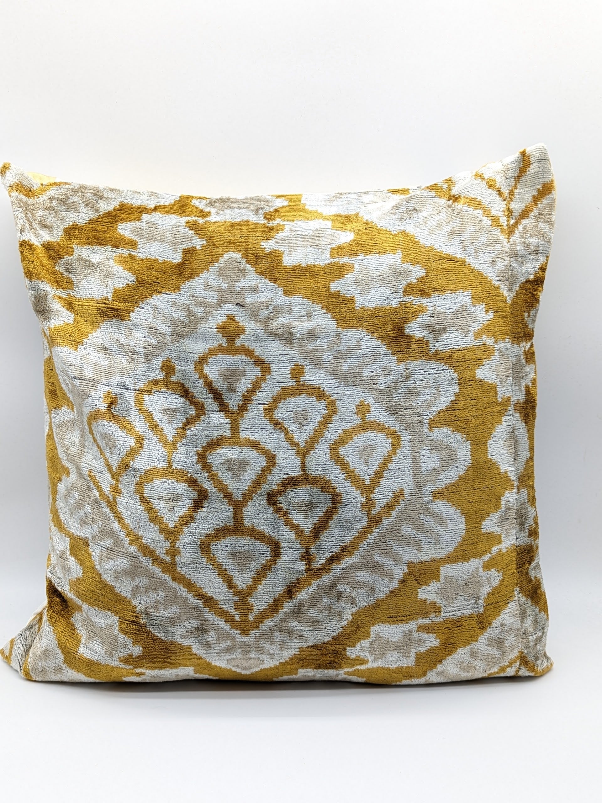 Set of 2 Velvet Silk Square Cushion Big 50x50CM IKAT Cotton Back - Honey Amber