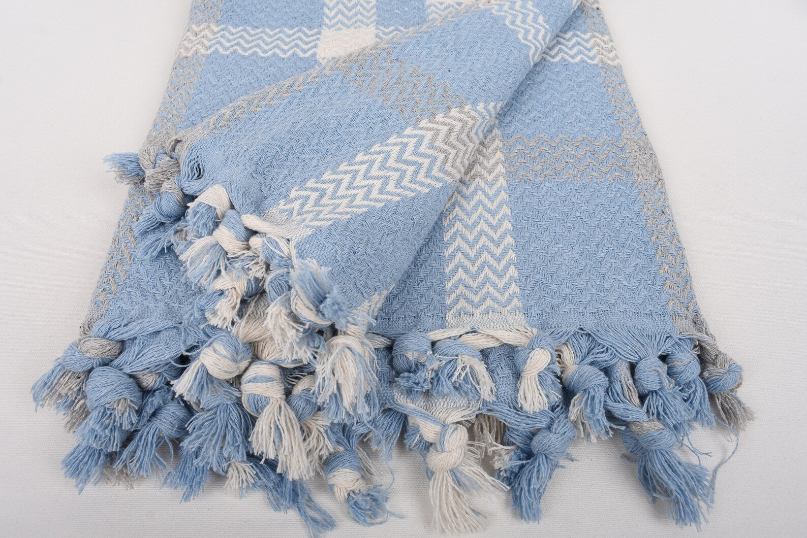 Plaid Weave Blanket Turkish Cotton 89"x79" - Blue Gray