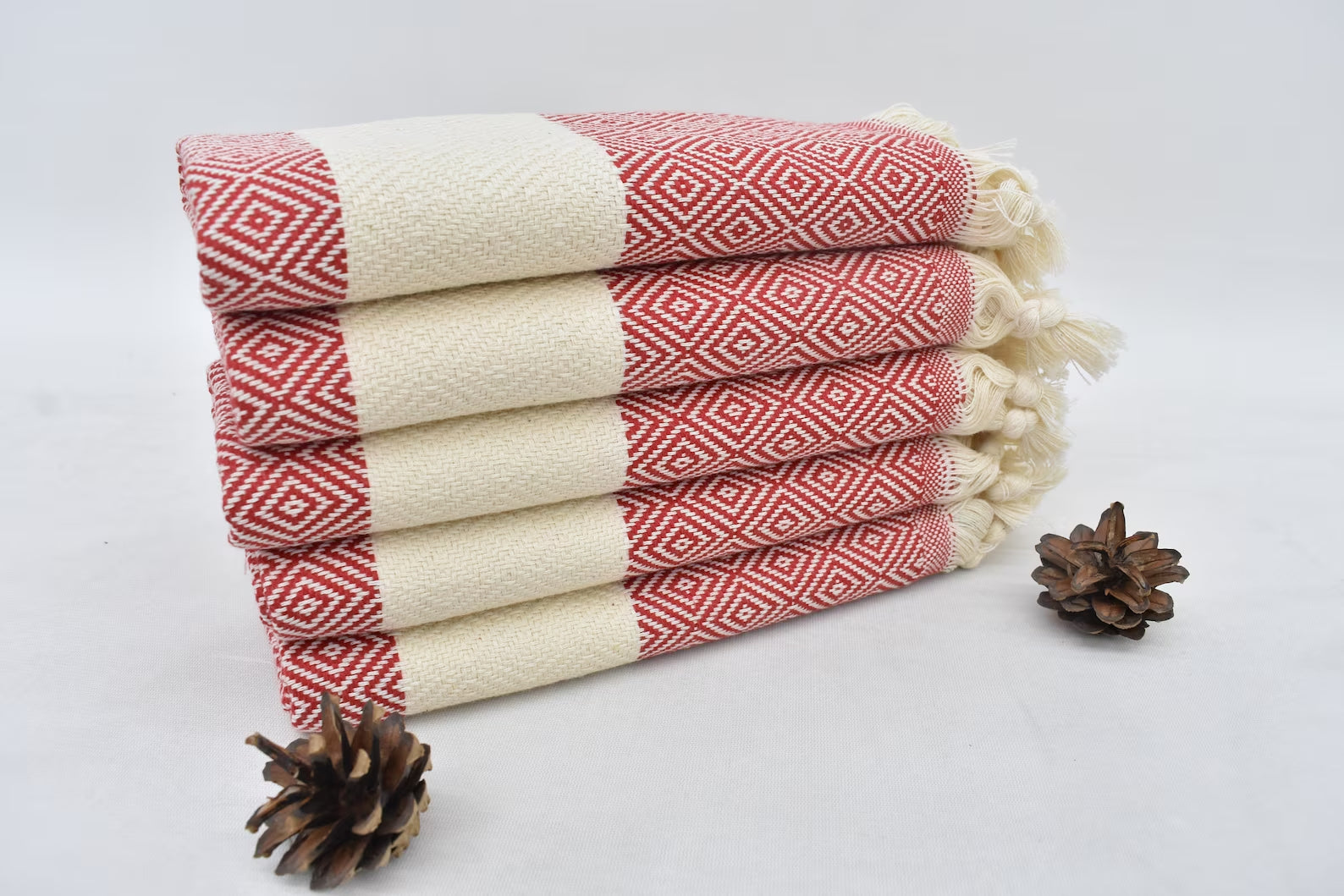 Red Diamond Bath & Hand Towel Organic Turkish Cotton - 70" X 40" - 36" X 20"