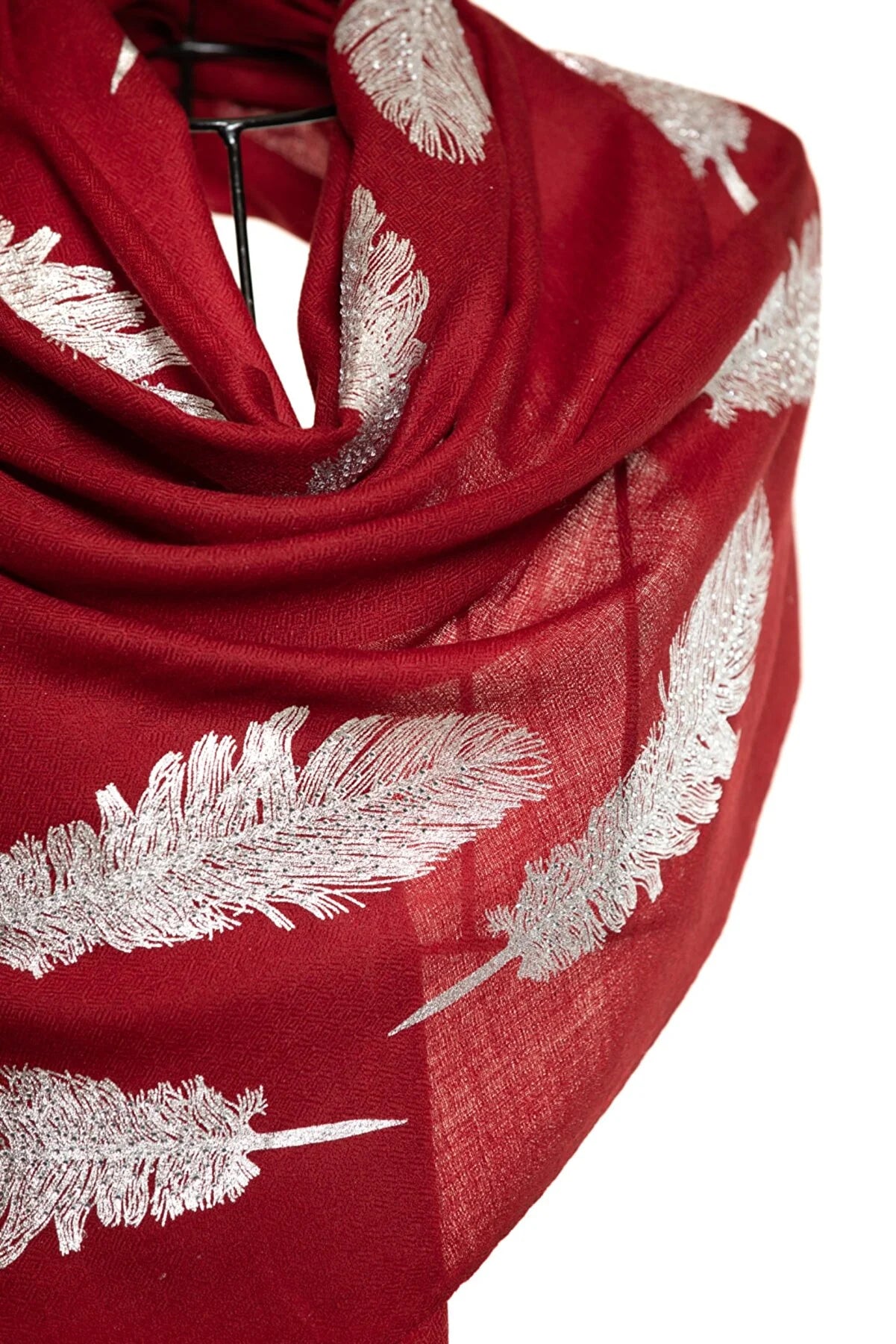 Angel Feathers Crystal Feathers Shawl Stole - Burgundy Silver