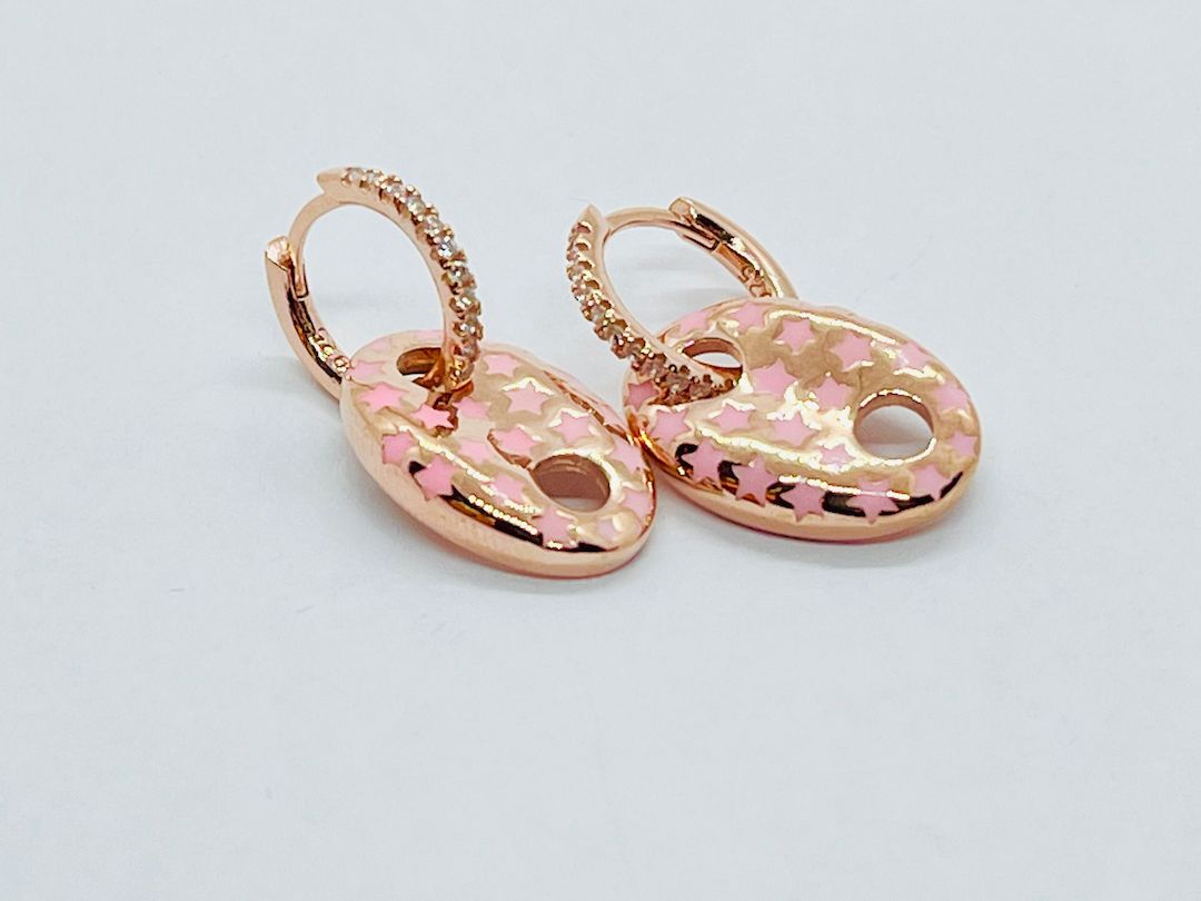 Earring Latch Silver Rose Gold Pink Stars- SVE15