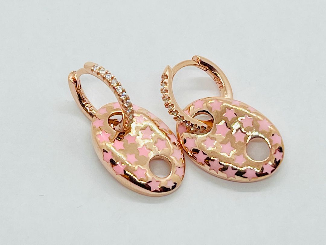 Earring Latch Silver Rose Gold Pink Stars- SVE15