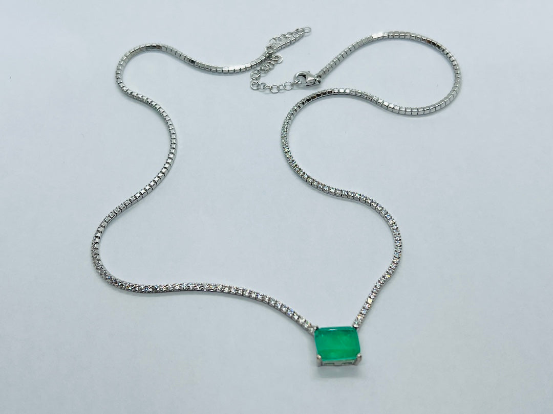 Necklace Synth Emerald Sterling Silver SVN2