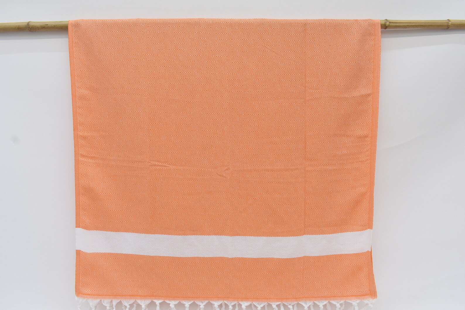 Salmon Orange White Diamonds Bath Towel Organic Turkish Towel - 70" X 40"