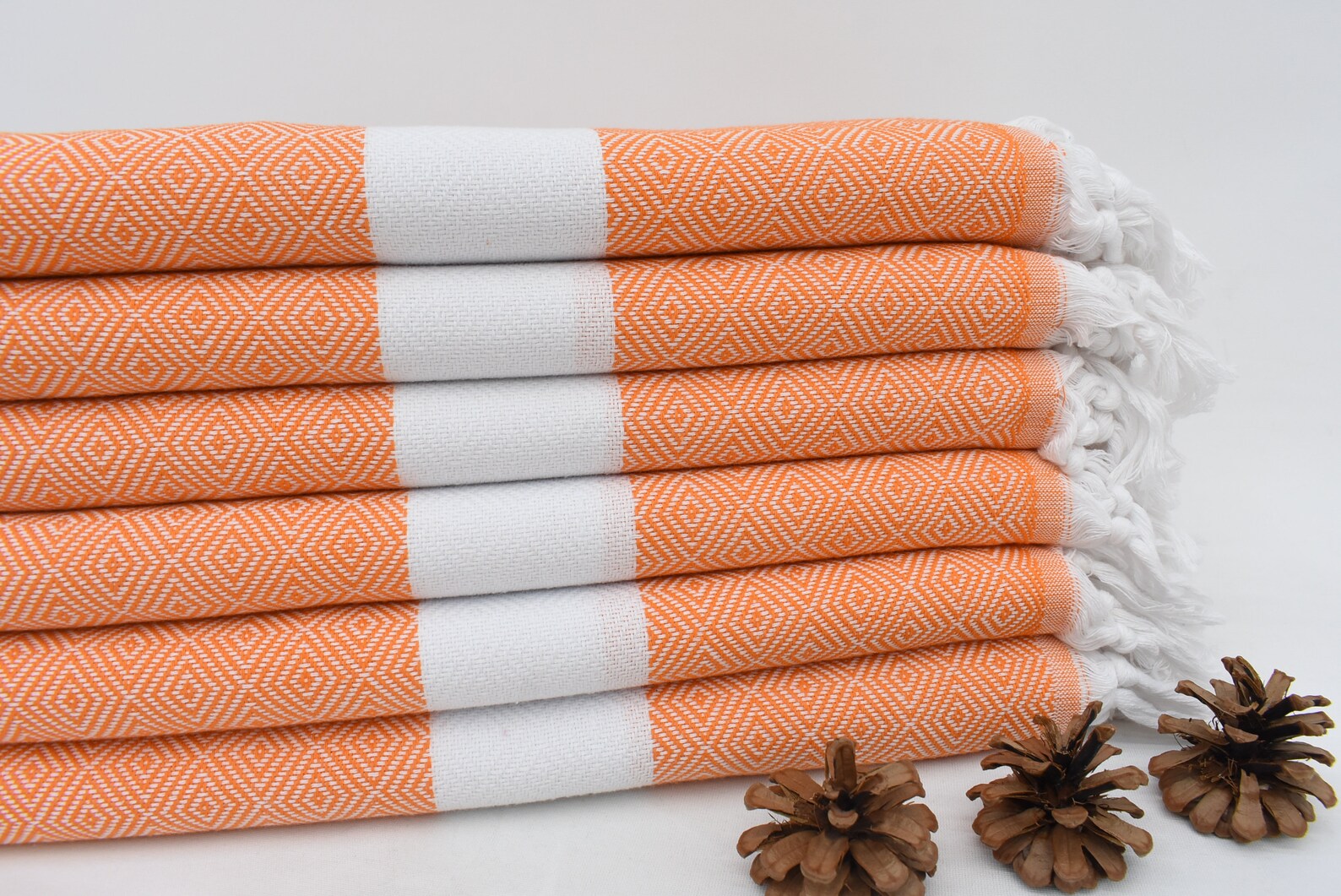 Salmon Orange White Diamonds Bath Towel Organic Turkish Towel - 70" X 40"