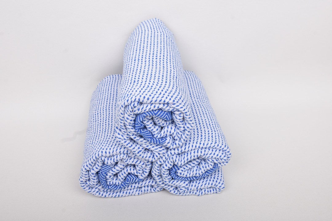 Sax Blue White Diamonds Stripes Bath Towel Organic Turkish Towel - 70" X 40"