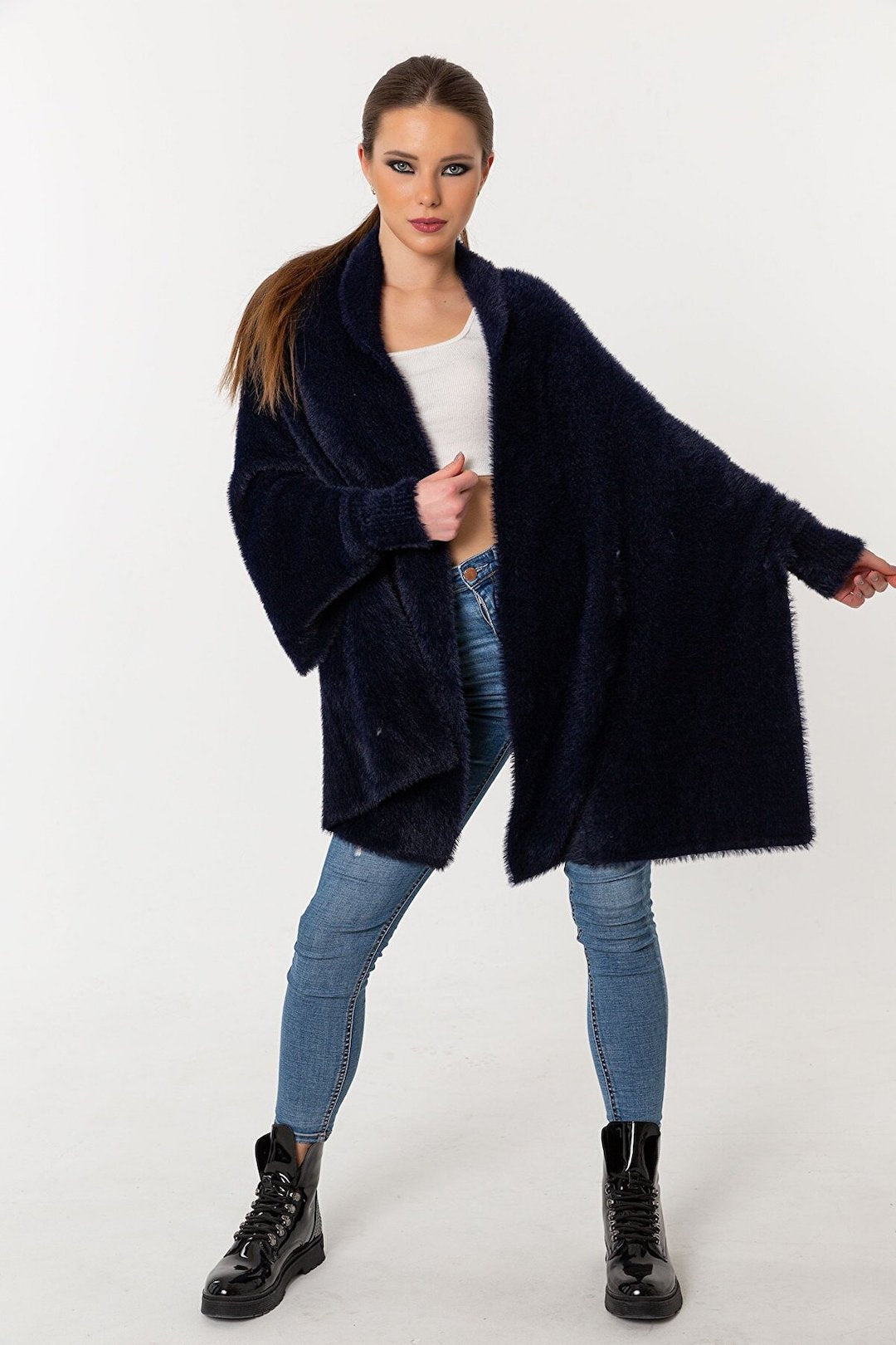 Fuzzy Poncho Shawl with Sleeves - Space