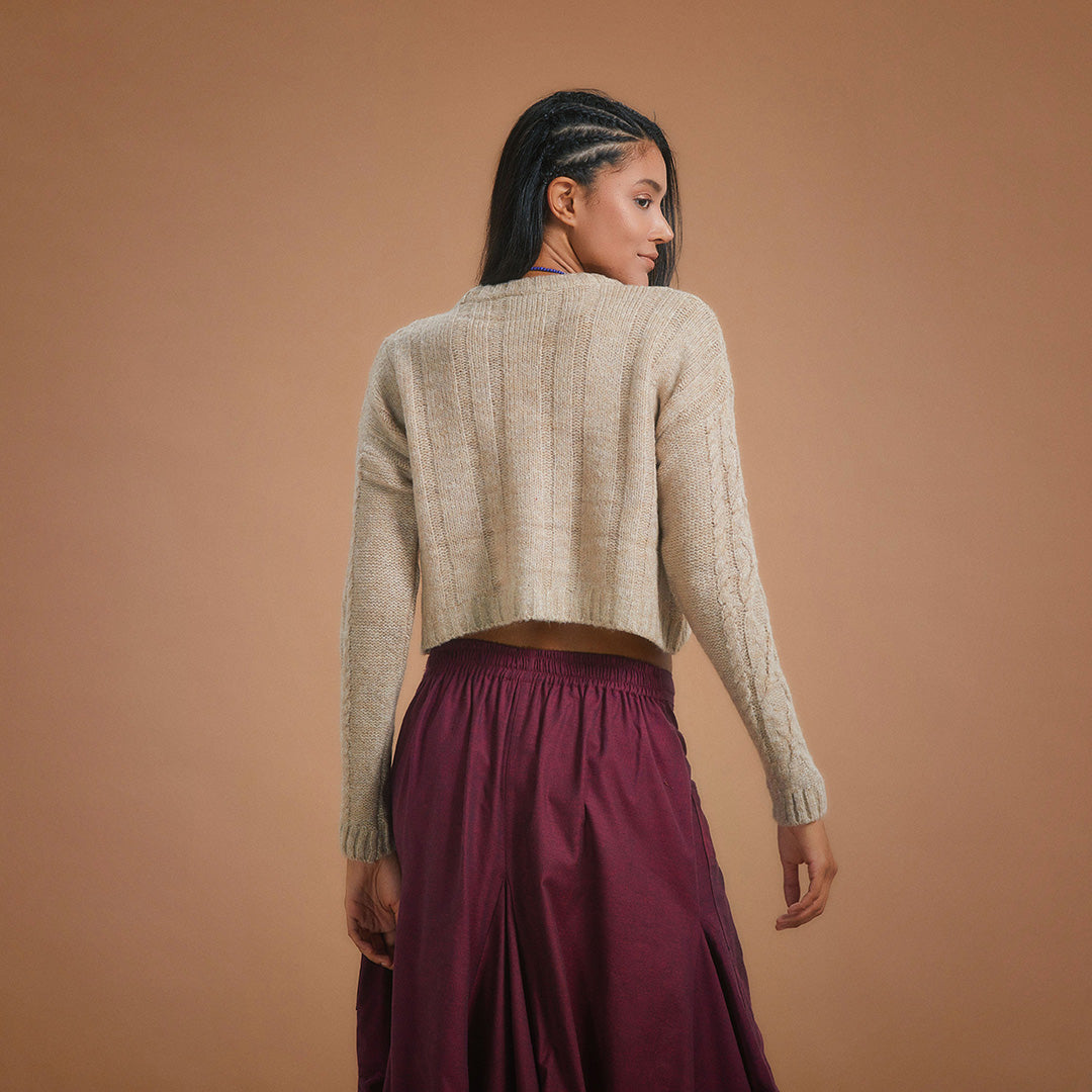Sweater Cable Knit Crop - Cream