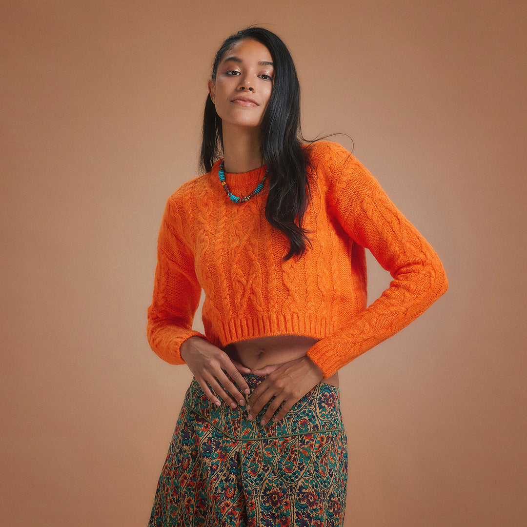 Sweater Cable Knit Crop - Orange