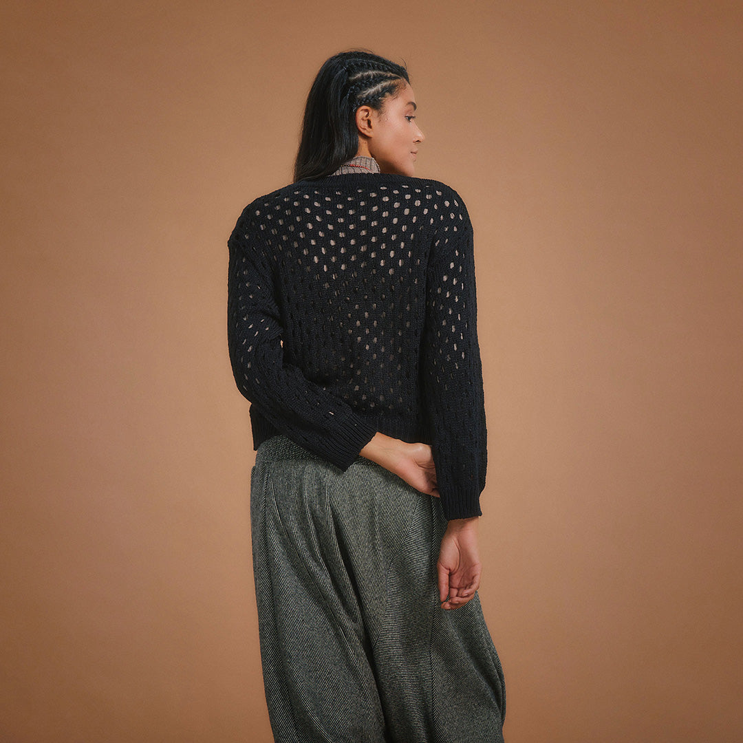 Knit Sweater with Holes - Black